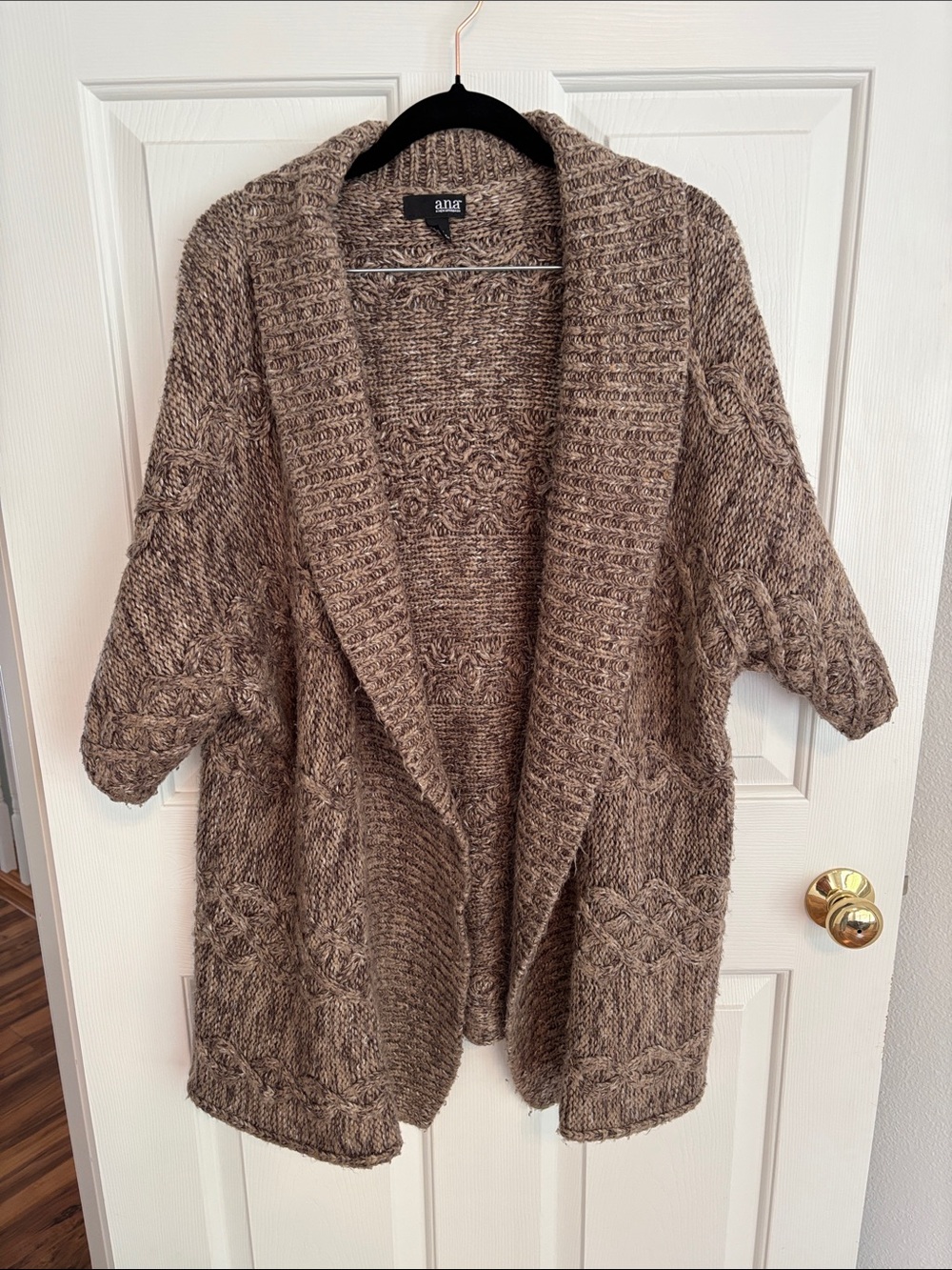 a.n.a Taupe-Brown Cable Knit Open Front Cardigan